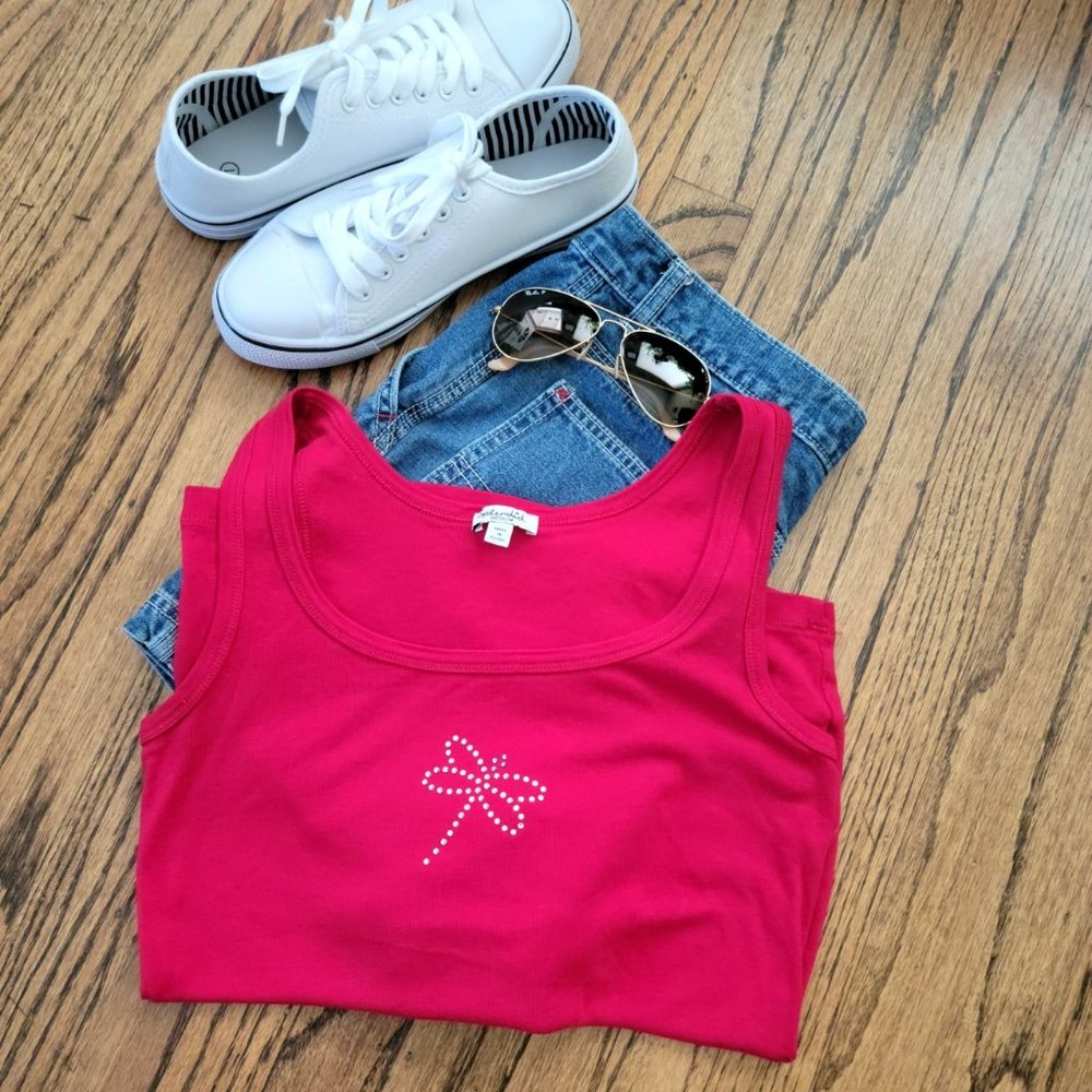 Upcycled Rhinestone Dragon Fly Tank Top - Picture 3 of 4